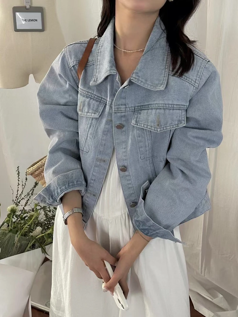 【直播专属】2025外套显瘦韩版翻领复古蓝色特价不退换