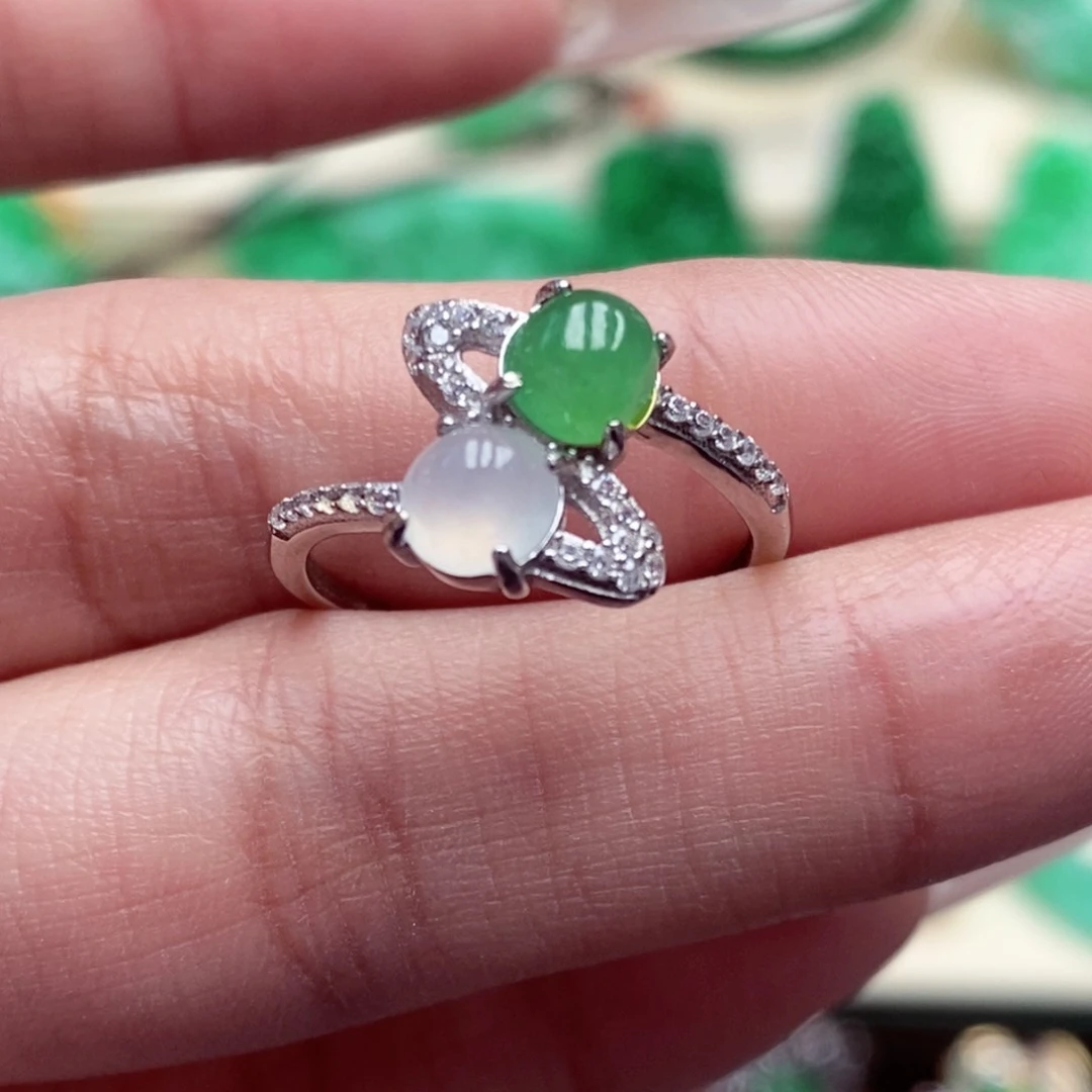 银S925镶嵌戒指翡翠翡翠戒指