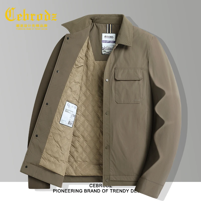 法国Cebrodz外套夹棉加厚工装夹克爸爸商务翻领短款中年薄棉衣男