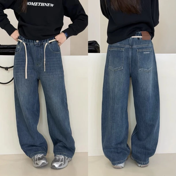 中大童秋冬加绒牛仔裤66093保暖复古直筒显瘦百搭牛仔裤男童女童