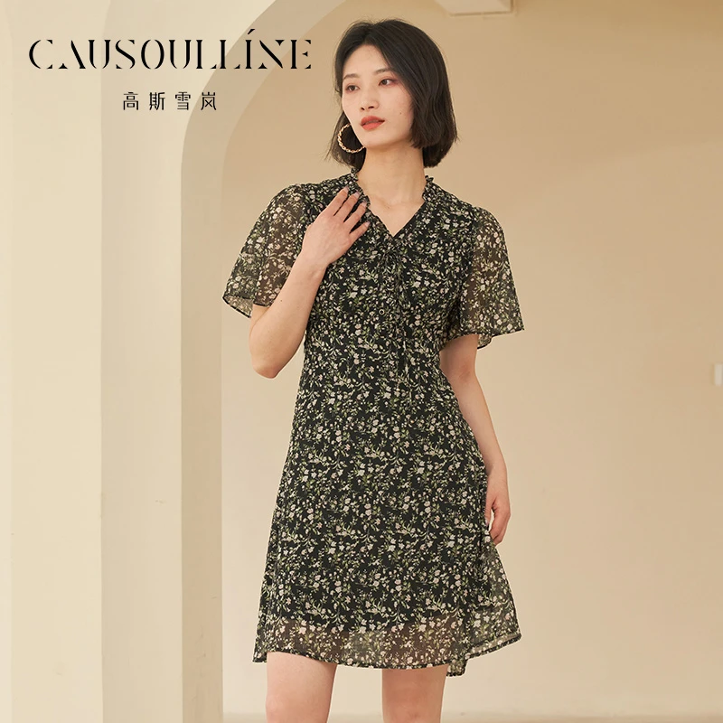 高斯雪岚【夏装福利】时尚气质法式复古通勤连衣裙 23210576