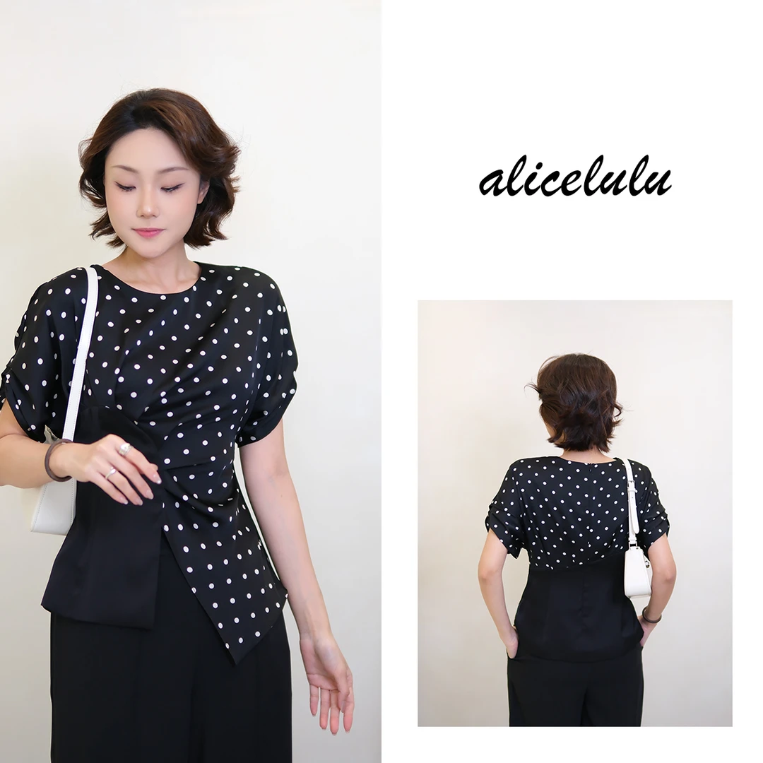 4[alicelulu]法式气质圆领开衩波点上衣收腰衬衫S2143138L