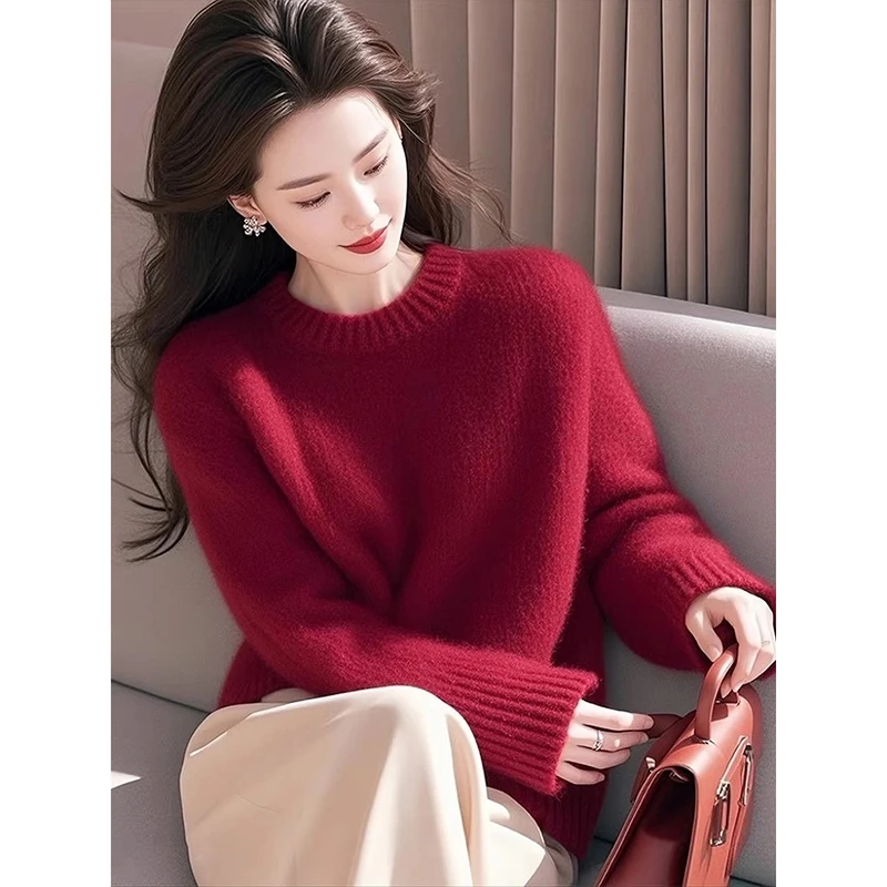 YY#圆领套头毛衣女士秋冬新款时尚减龄百搭休闲针织上衣DY11245