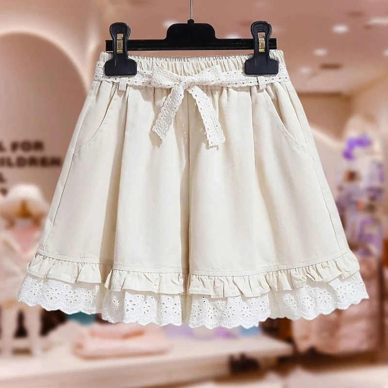 女童夏季新款可爱时尚花边百搭休闲裤子儿童女孩洋气纯色夏装短裤