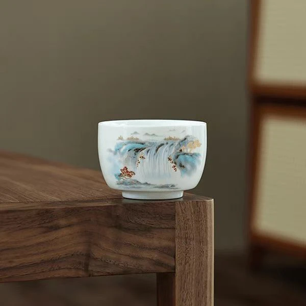 羊脂玉瓷高山流水一人饮主人杯3189家用中式复古