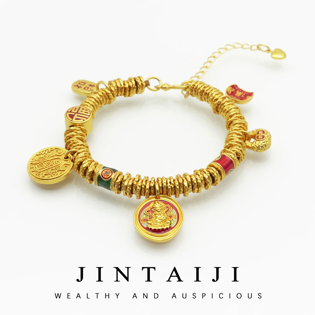 铜合金手链 JTJ146 烧蓝黄财神韦雪同款盘缠手链 五路财神手串