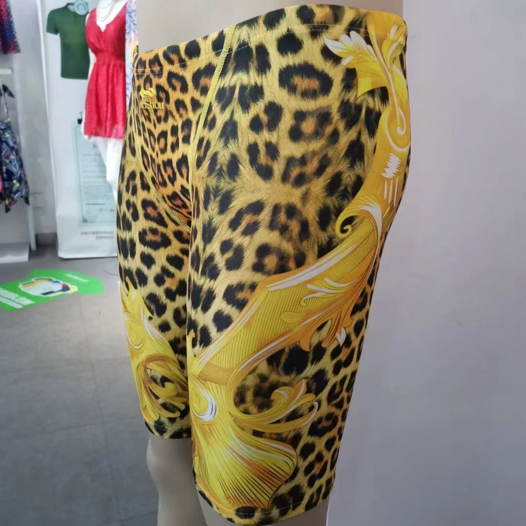 潮流豹纹印花夏季五分泳裤速干透气沙滩裤温泉裤性感时尚短裤服装