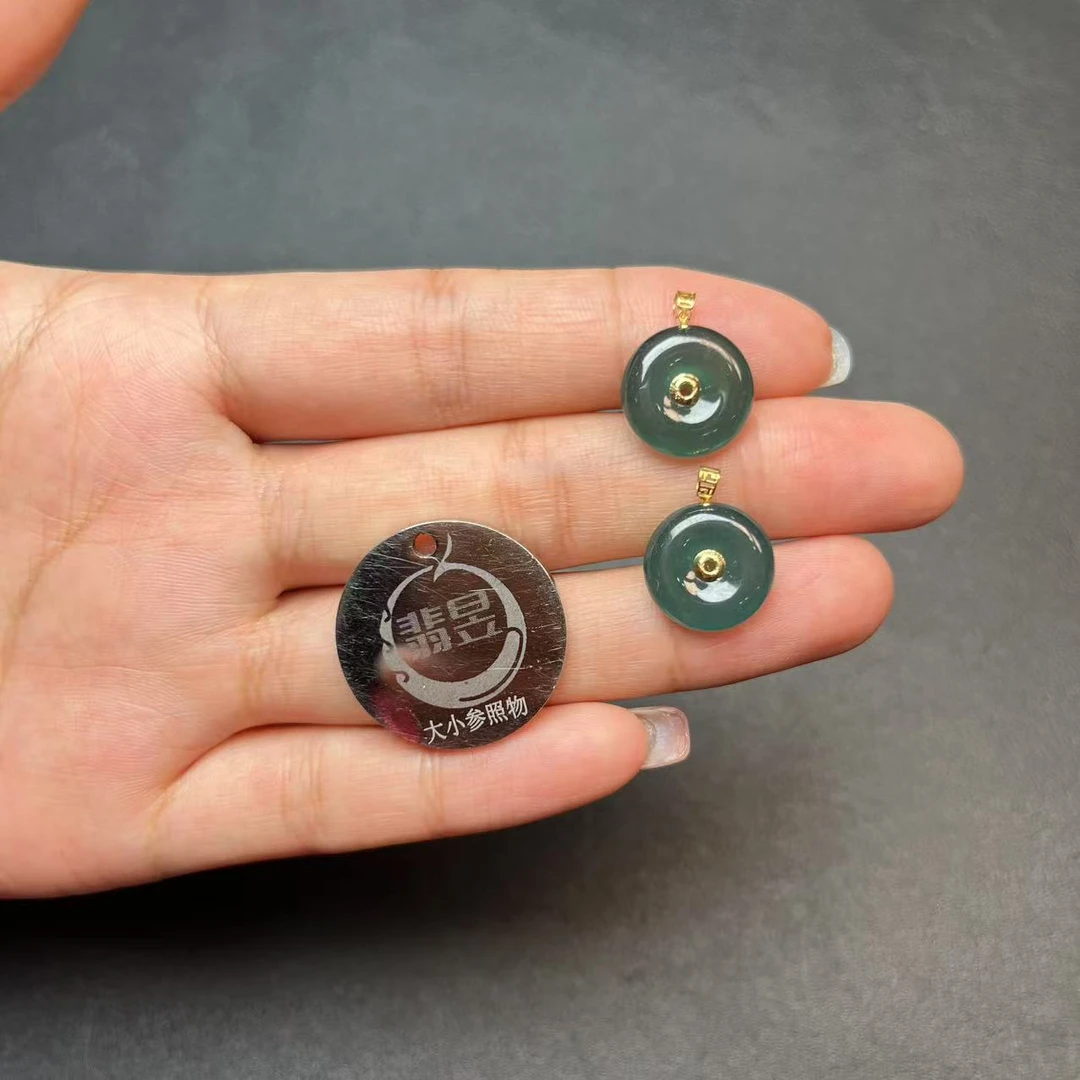 翡昱-N06-38908-62-天然A货翡翠平安扣吊坠18k金扣-多样性发其一