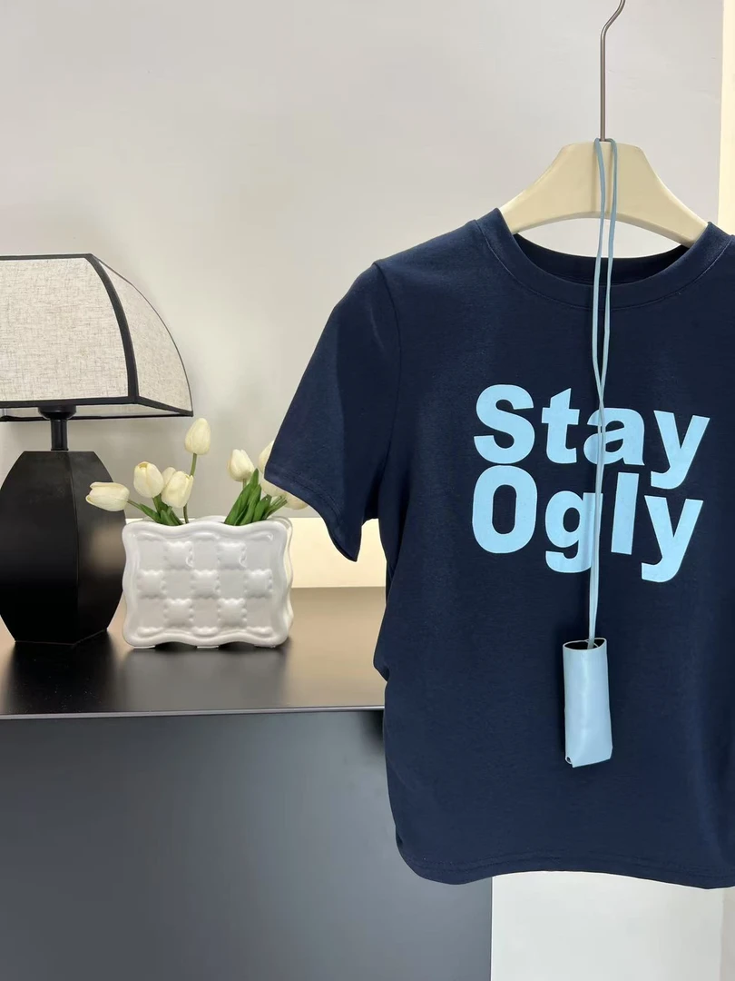 8521字母印花撞色显瘦百搭短款T恤