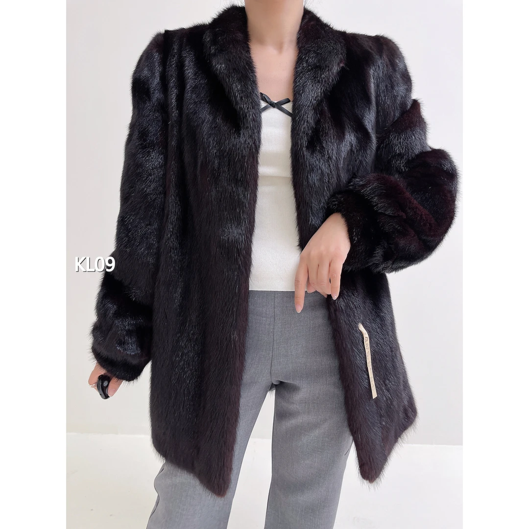 【KL09】M 红黑色中长款全抽水貂外套（肩42胸104衣78袖59）35009