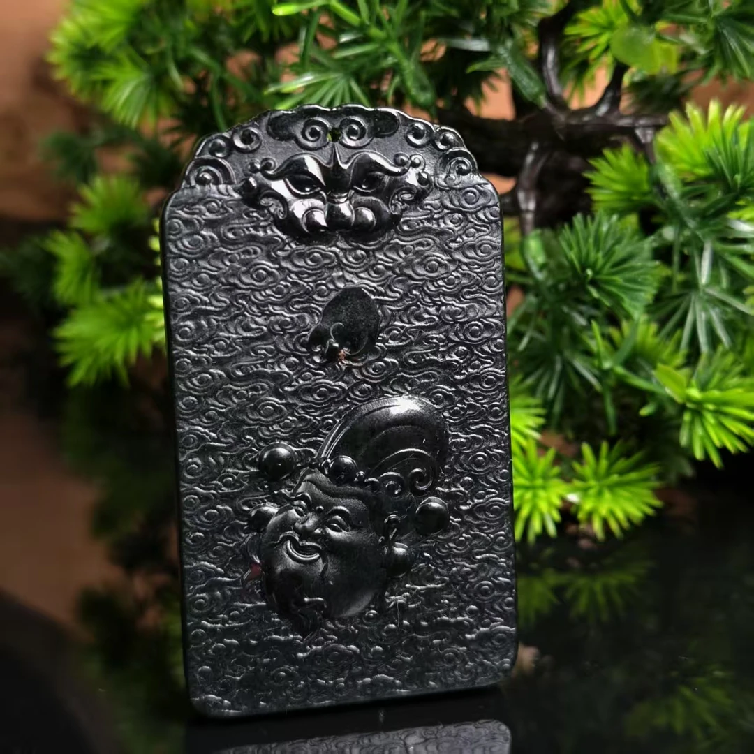 lot3398 财神 和田玉黑青 77.2*43.9*9.5mm 73.9g
