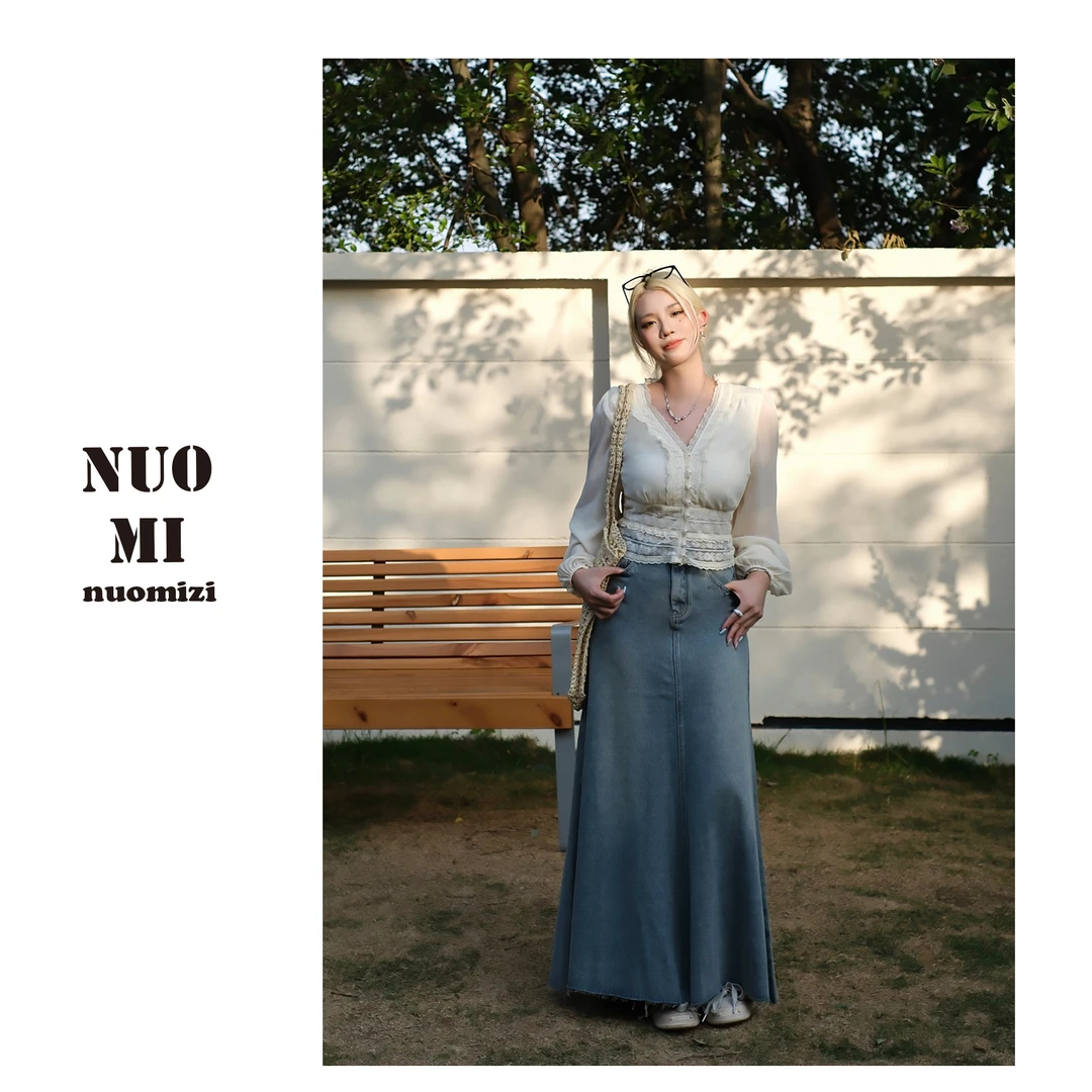 ZOZ糯米子[都市棱角]夏季高腰鱼尾牛仔半身裙女显瘦百搭长裙