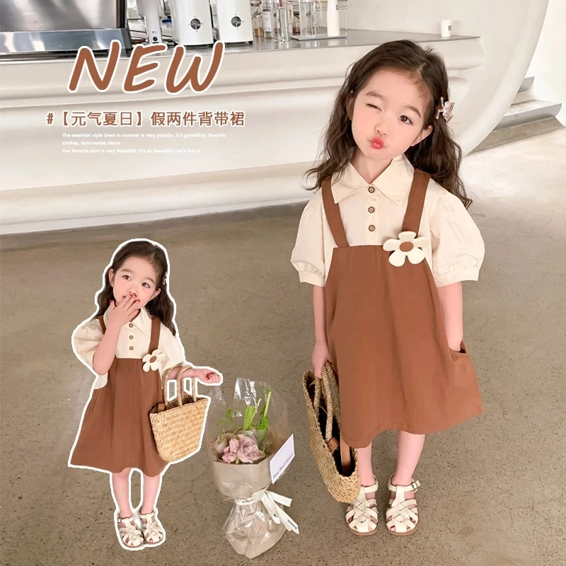女童夏装连衣裙2025新款小女孩假两件裙子宝宝夏季童装儿童背带裙