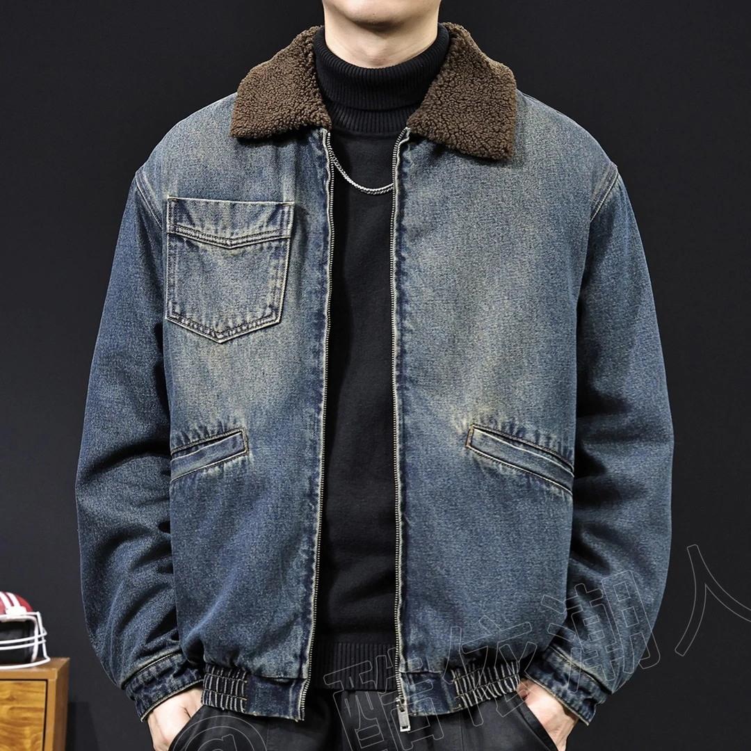 MR.MUDI/穆迪先生美式羊羔绒加厚牛仔外套男冬季工装夹克保暖棉服