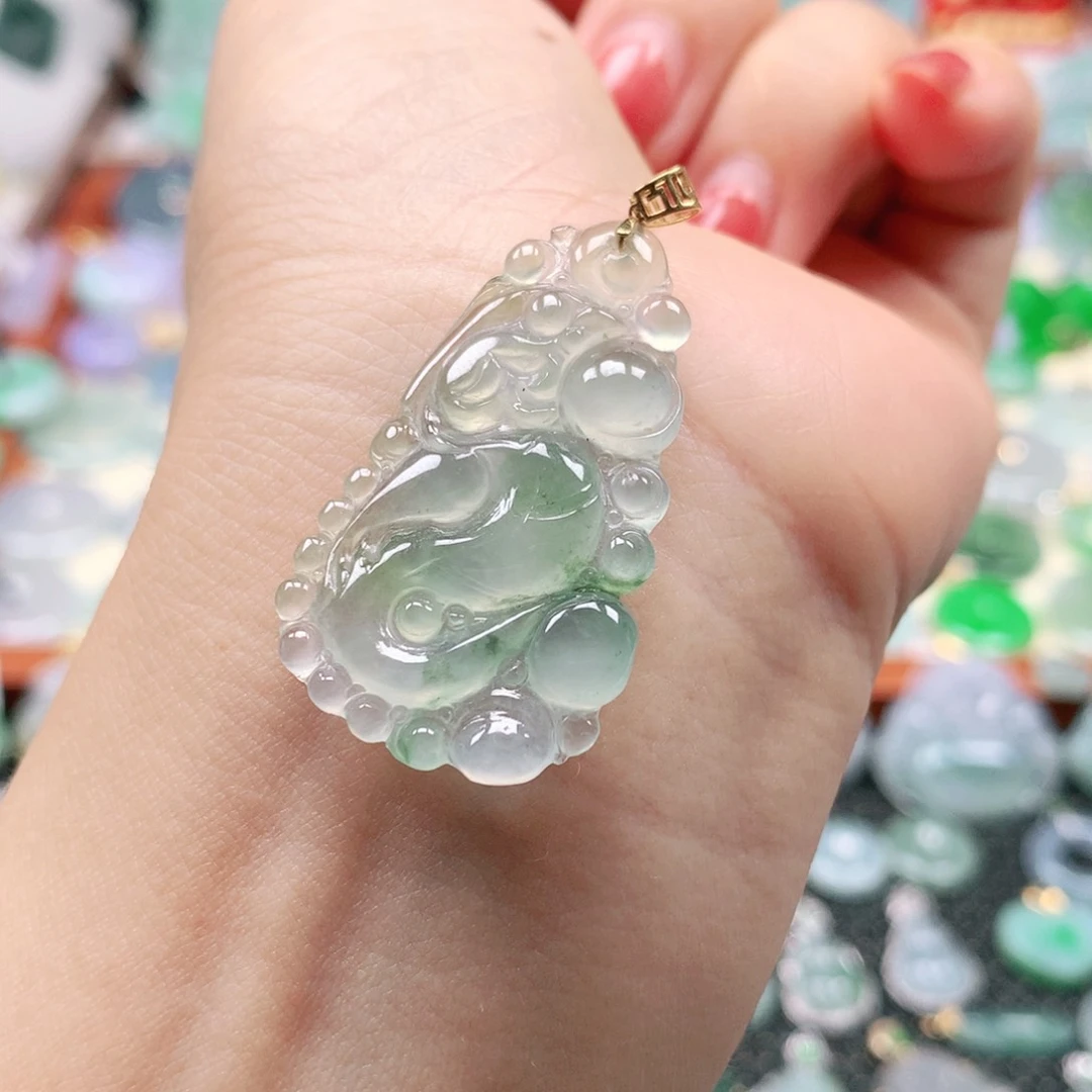 翡翠18K金镶嵌吊坠(不含链)