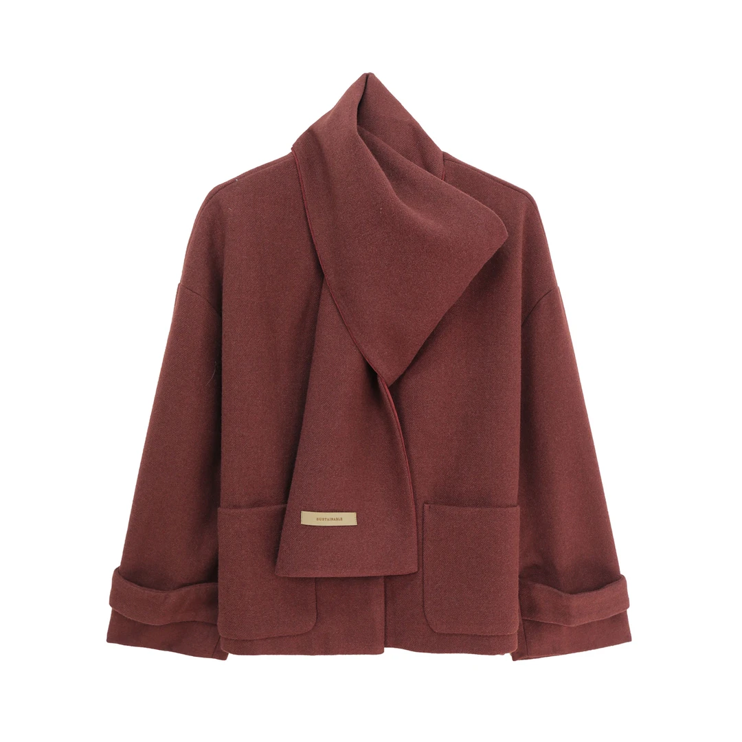 韩系温柔围巾可拆卸设计感短款高级显瘦外套S5177