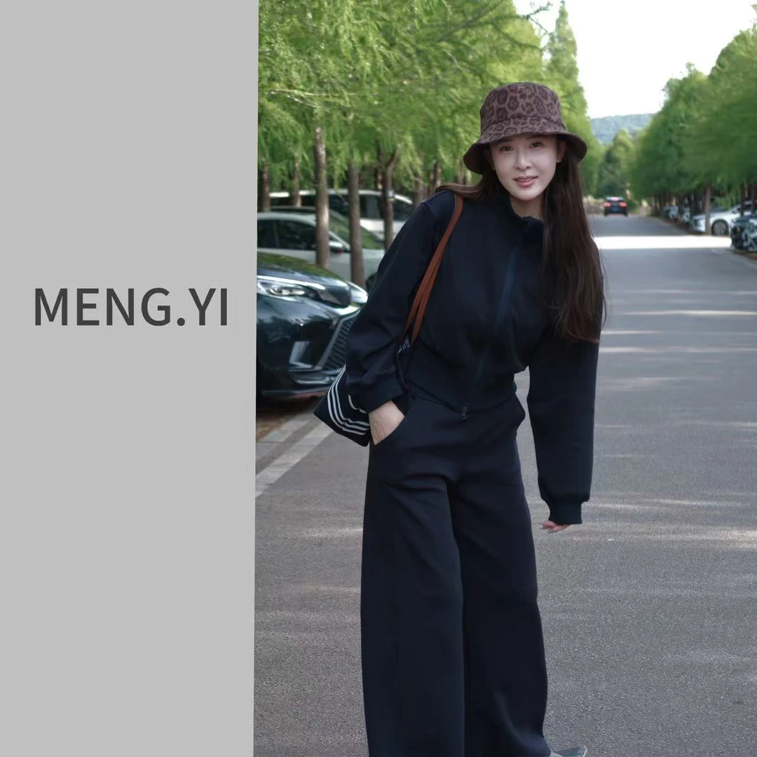 MENG.YI藏蓝色休闲气质简约套装5263