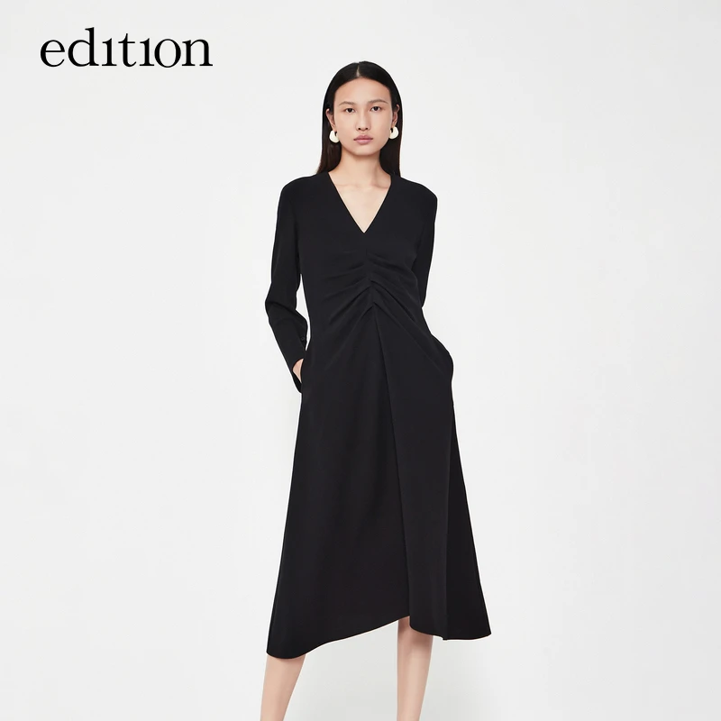 【金拐子专属】edition盘扣黑色收腰醋酸连衣裙设计感#EBC1DRS045