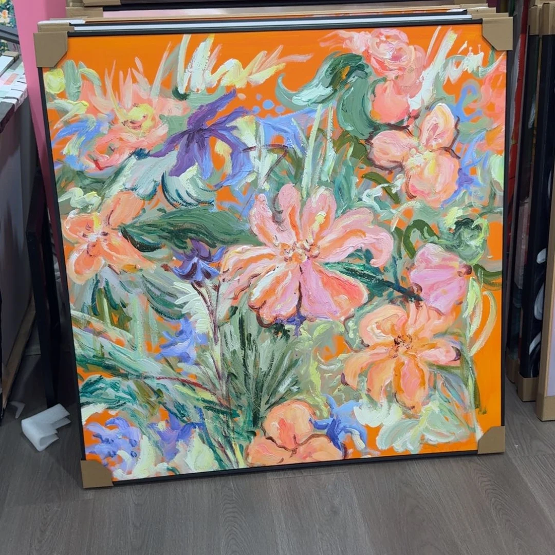 我****竖款纯手绘油画作品