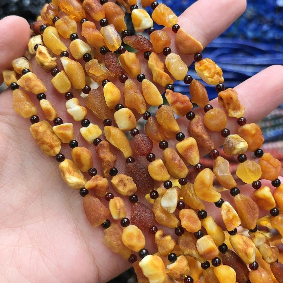 玛瑙/玉髓未镶嵌珠宝半成品8-10琥珀蜜蜡原皮随行一条