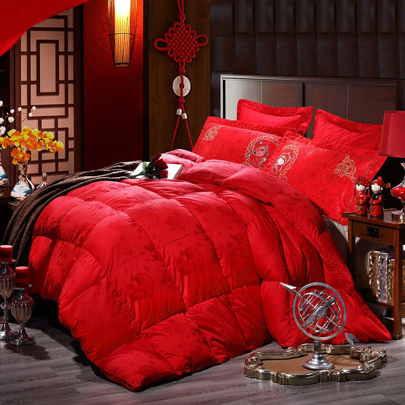 羽绒被95白鹅绒提花婚庆羽绒被芯结婚加厚喜被大红色