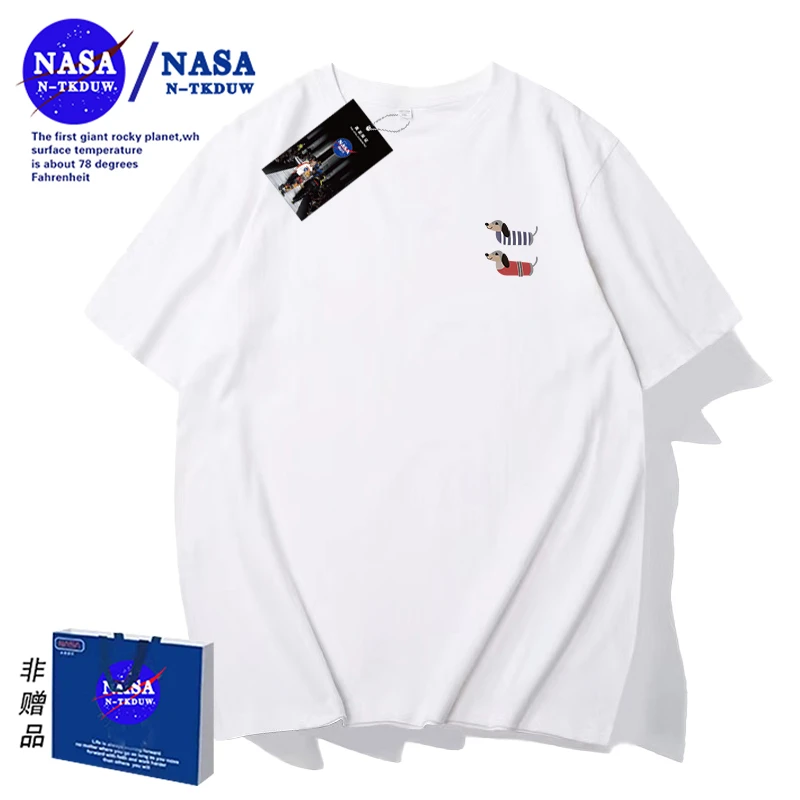 NASA联名款潮牌印花T恤短袖男女同款时尚百搭圆领短袖小红蓝狗
