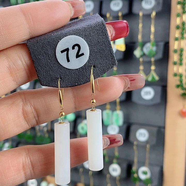 和田玉耳饰18K金镶嵌