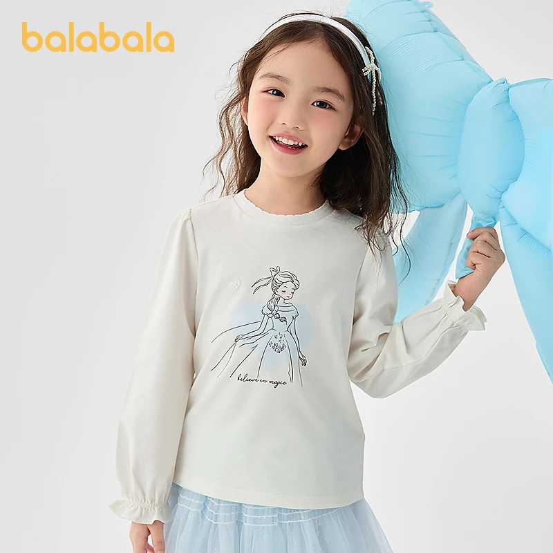 巴拉巴拉长袖童装女童T恤2025春季新款内搭印花圆领套头休闲上衣