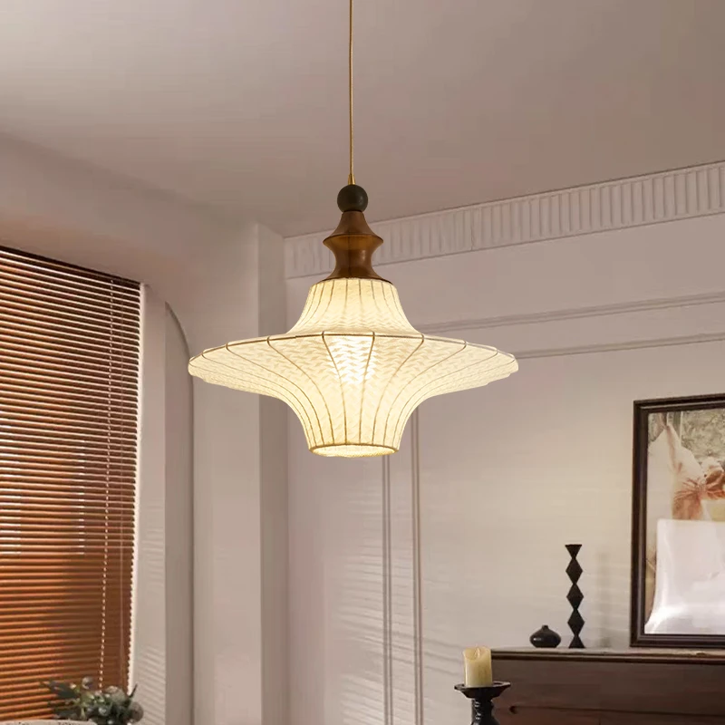 餐厅灯日式侘寂复古实木吊灯北欧简约民宿茶室吧台布艺餐桌照明