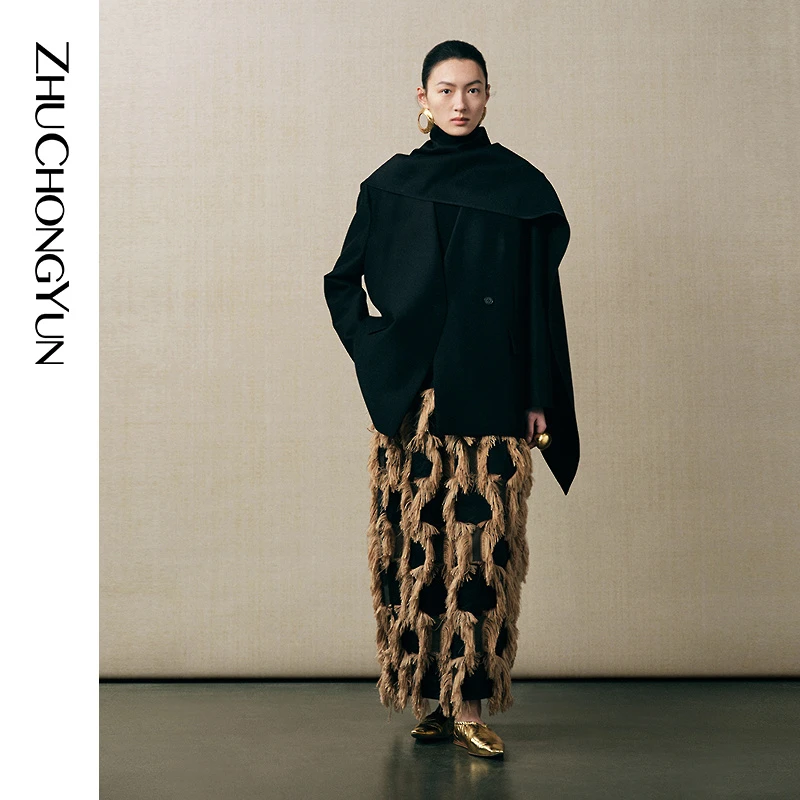 ZHUCHONGYUN2025秋新款垂感开襟不规则正肩西装外套C1FZ31643