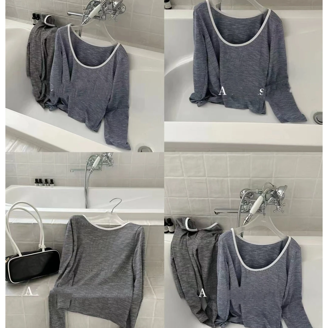 菜花（1ch68789#）大U背 斜肩条纹T恤  2-13