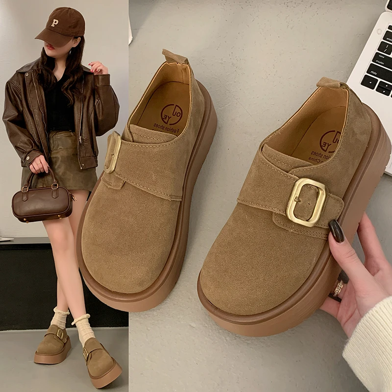 时尚学生单鞋春秋百搭厚底韩版英伦风日系圆头复古勃肯鞋休闲鞋