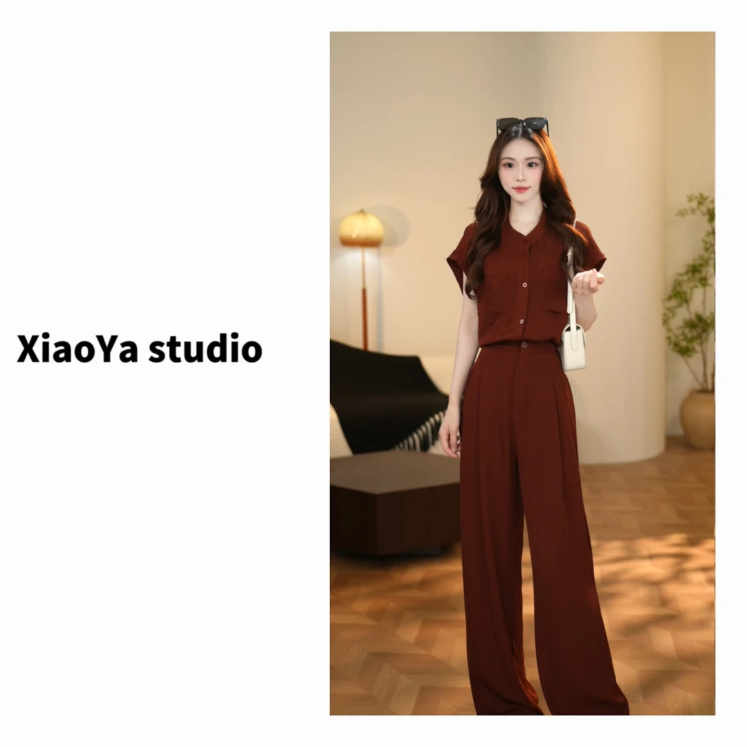 昕昕 BN25458 韩风2025休闲设计师轻奢上衣+直筒裤套装女两件套