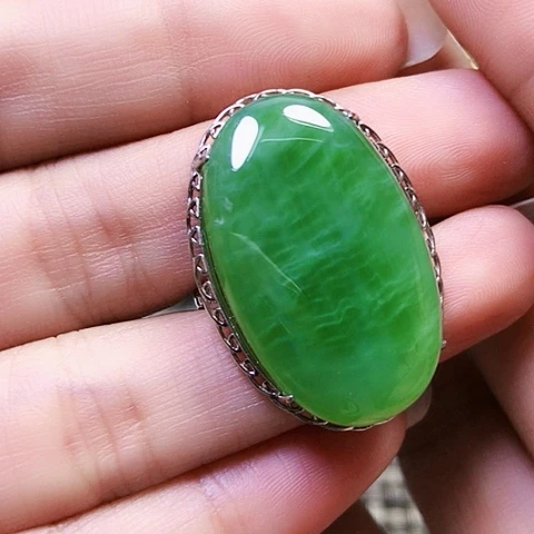 和田玉戒指银S925镶嵌