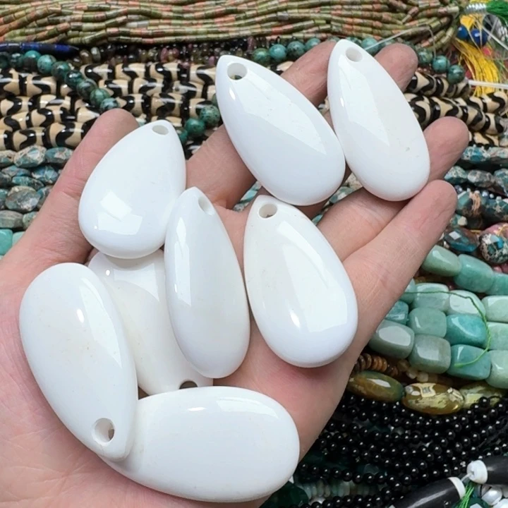 合金玛瑙/玉髓珠宝半成品一个28x54mm白玛瑙吊坠