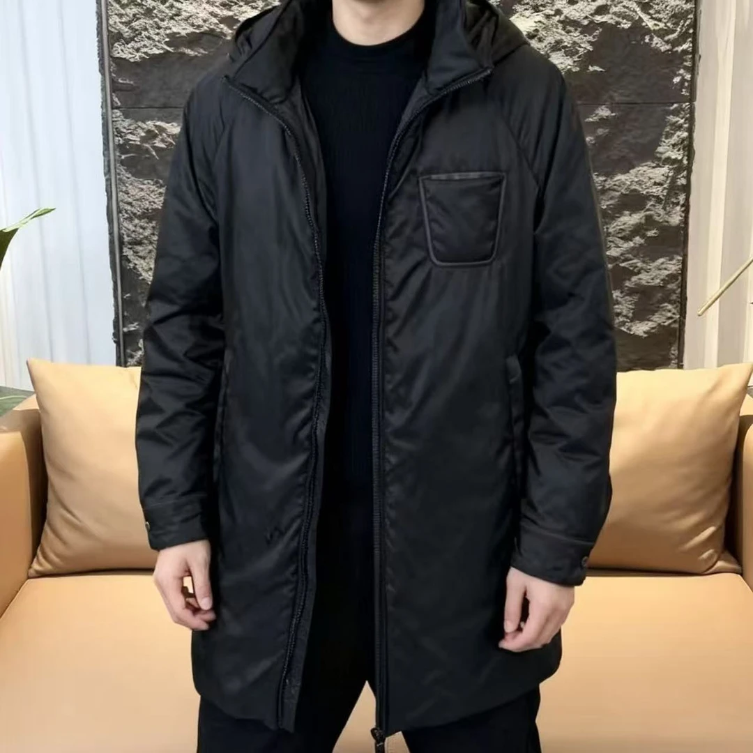 【VanJazny】新款高端男士鹅绒拼皮潮流百搭个性休闲连帽风衣