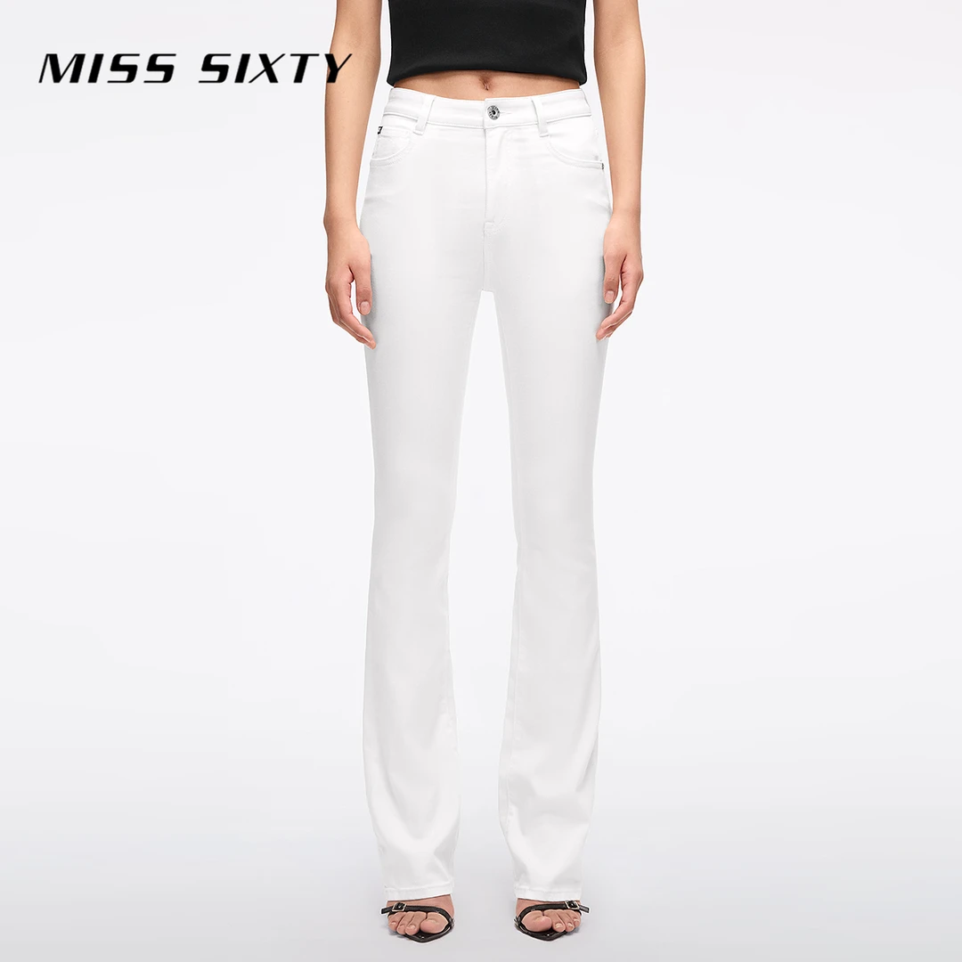 Miss Sixty2025夏季新款牛仔裤女白色含醋酸微喇叭长裤流光风