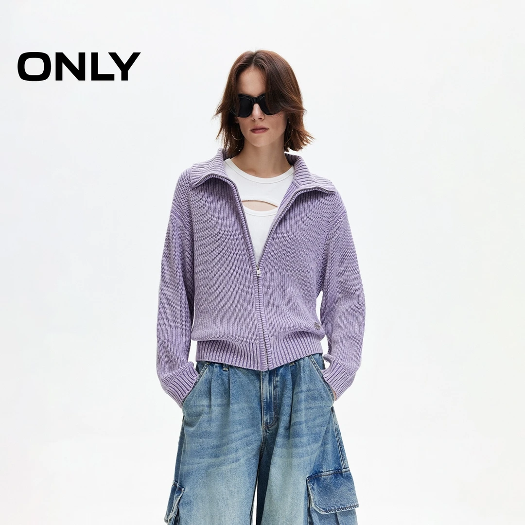 ONLY秋冬落肩袖舒适做旧水洗长袖开衫针织衫女拍照必备|12533B017