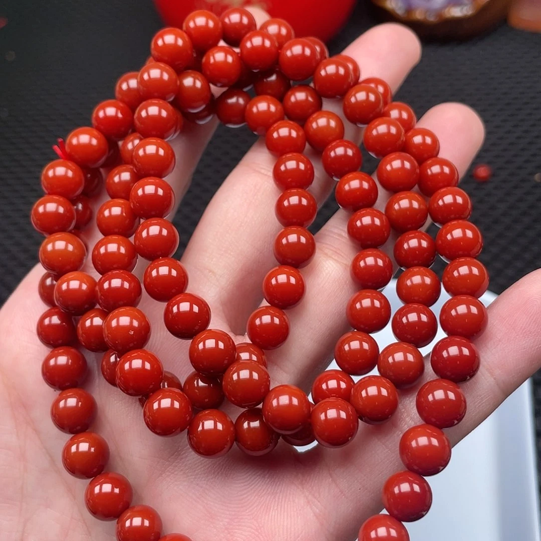 南红玛瑙8mm柿子红圆珠108长链未镶嵌