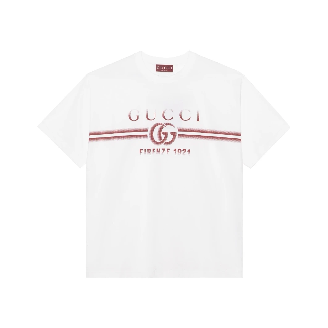 全新未使用 GUCCI/古驰 白色1921字母印花logo圆领休闲短袖T恤