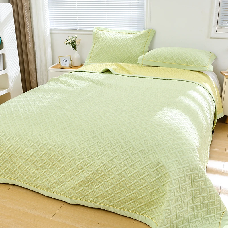 【水绿回字格】四季床盖床单双面三层防滑透气纯色绗缝软夹棉