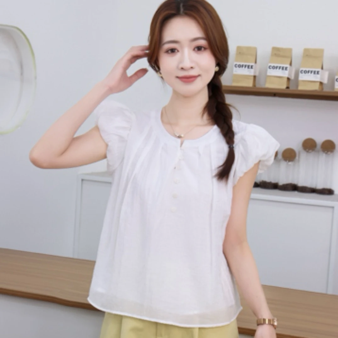 上衣法式娃娃领夏季时尚衬衫白色衬衣女娃娃衫荷叶边女装飞飞袖