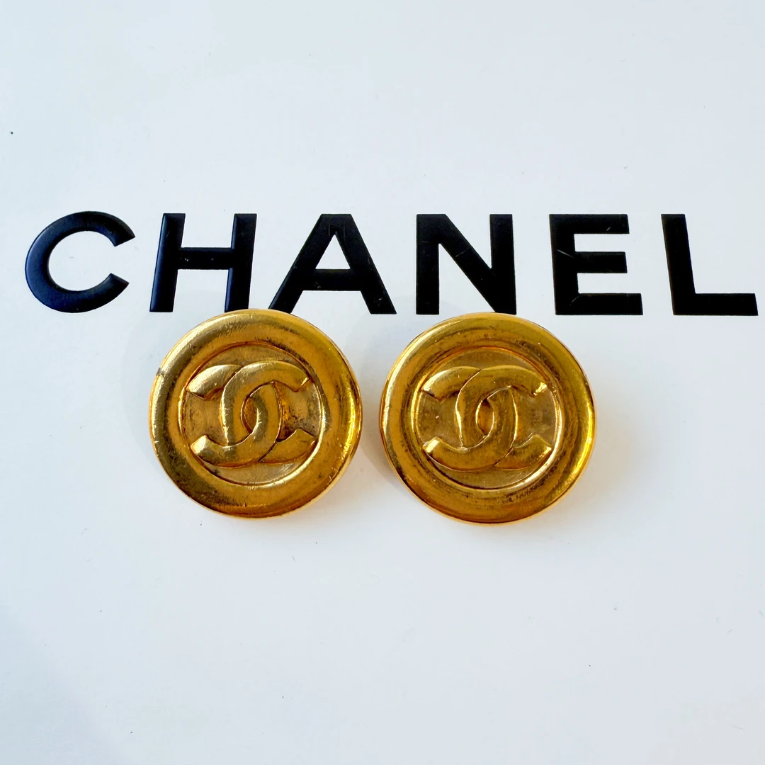 95新 Chanel/香奈儿 Chanel vintage香奈儿中古素金字母耳夹