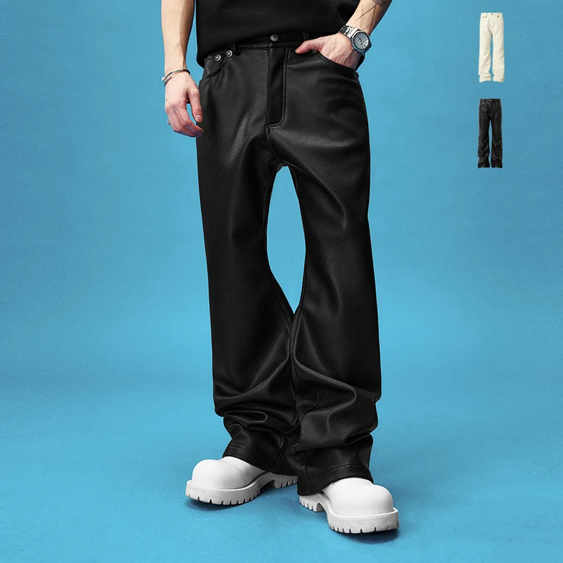 YADcrew亚德鲁 荔枝皮基础微喇皮裤休闲百搭潮流长裤男士