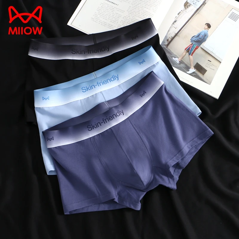 MiiOW/猫人精梳棉男士内裤无痕透气男款四角裤5A抑菌中腰男生平角