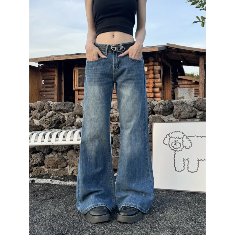 【小鱼专属】美式复古微喇牛仔裤女夏季显瘦不贴腿低腰垂感喇叭裤子