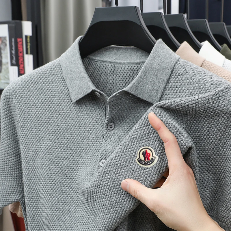 夏季新款男士短袖T恤青年纯色带徽章针织半袖休闲POLO衫
