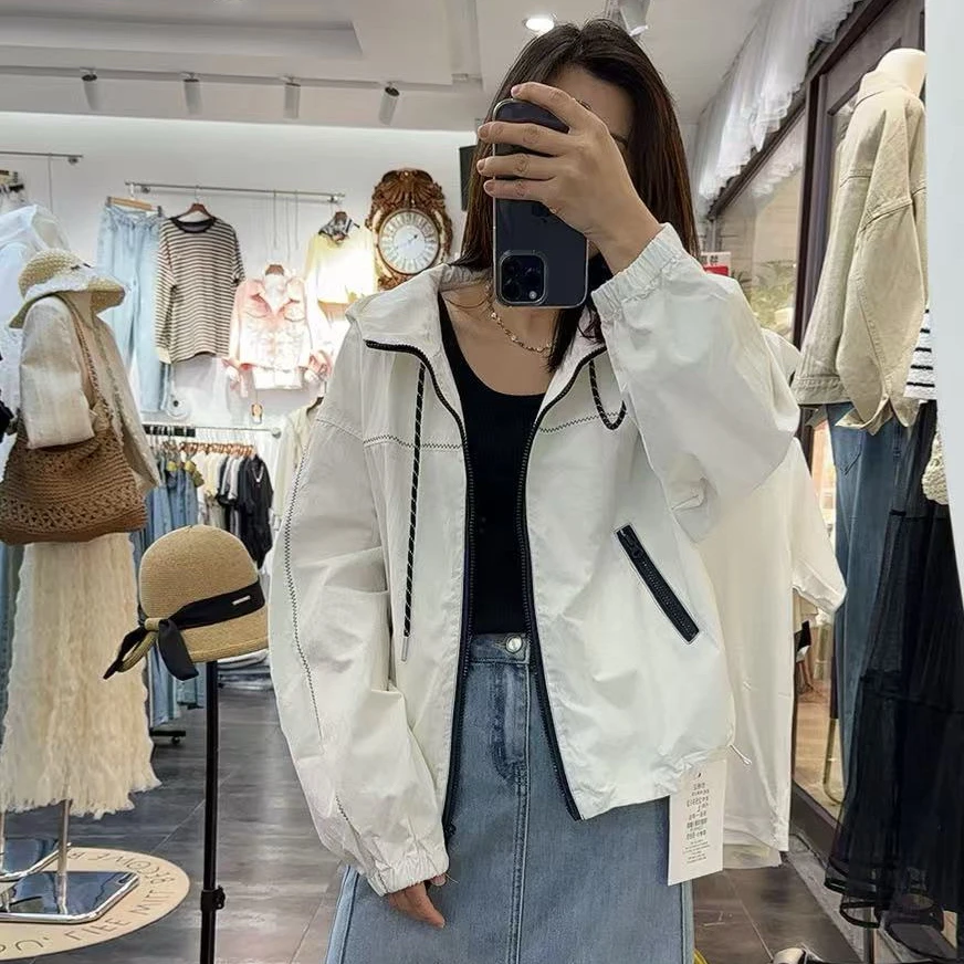 春夏新品薄款连帽休闲韩版宽松遮肉外套上衣防晒服女夹克减龄青年