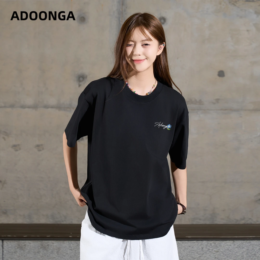 ADOONGA花蕊印花纯棉短袖T恤男女款夏季ins潮牌街头宽松百搭上衣
