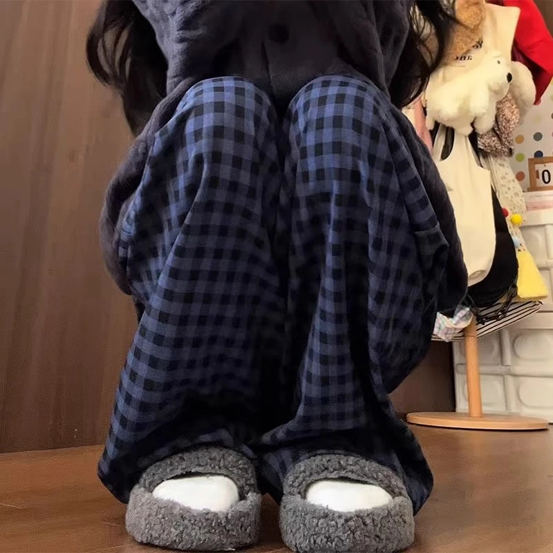 睡衣女格子睡裤夏季薄款2025新款休闲山本裤直筒阔腿遛弯长裤女士